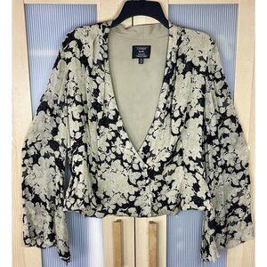 Carmen‎ Marc Valvo Beaded V-Neck Top Blouse Sz 14 Designer Party Wedding Silk